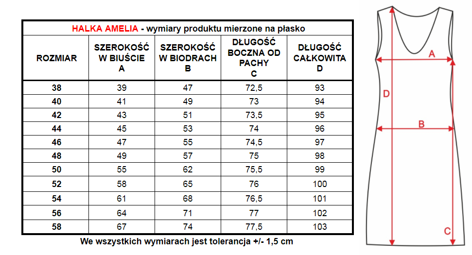 Wymiary produktu halka Amelia